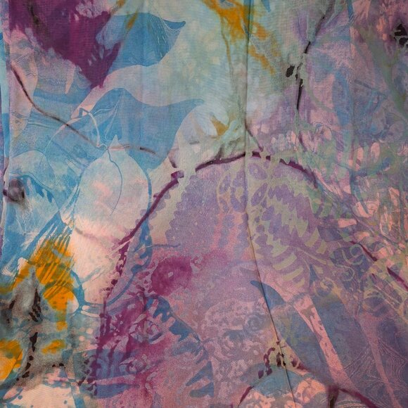 6 Yd Fabric - Vintage Chiffon Voile Tulle Lavenders Aqua Abstract Print 6ydx59in - Picture 2 of 13